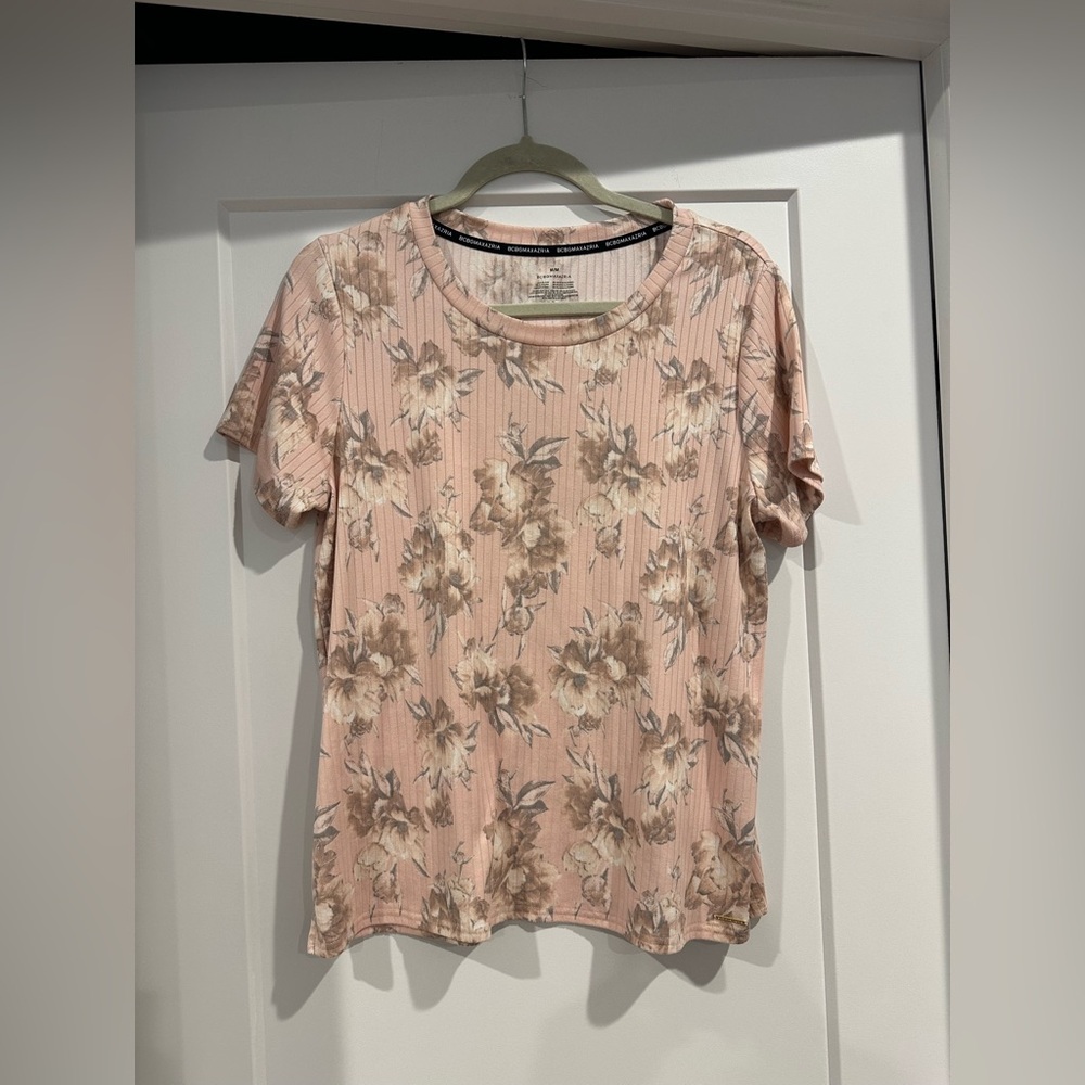 BCBGMaxAzria Pink Floral Short Sleeve Top